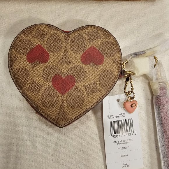 COACH Bags SIGNATURE HEART WRISTLET Coin Purse Wallet Authentic - Picture 9 of 10